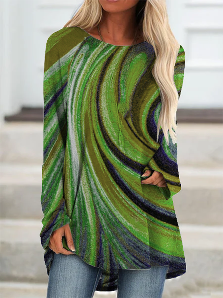 Casual Knitted Abstract Shirts & Tops, Green, Hoodies & Sweatshirts