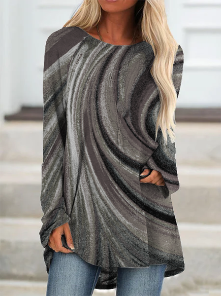 Casual Crew Neck Shift Shirts & Tops, Gray, Tops