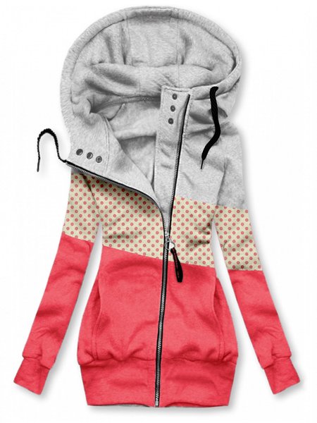 Autumn and winter casual long sweater Geometric Shift Long Sleeve Color-Block Fleece Coat, Orange red, Coats