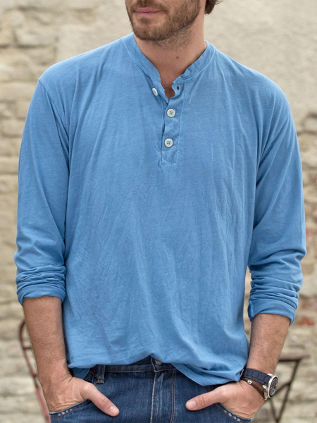 Crew Neck Plain Shirts & Tops, Blue, Men
