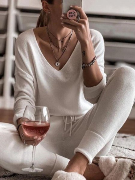 Nuovo Moda Confortevole Chic Maniche Lunghe A Maglia Vintage Scollo A V Indumenti Da Notte Loungewear Suits, Bianco, Suit
Nuovo Moda Confortevole Chic Maniche Lunghe A Maglia Vintage Scollo A V Indumenti Da Notte Loungewear Suits, Bianco, Suit