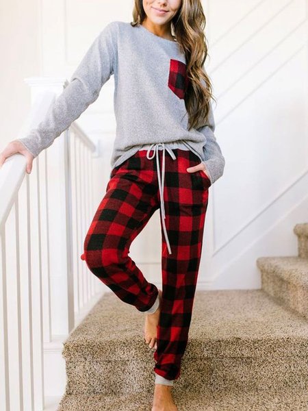 Cotton-Blend Two Piece Sets, Red, Bottoms