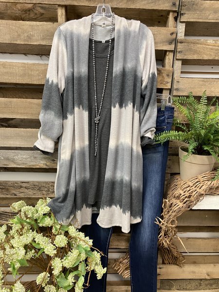 Color-Block Round Neck Casual Outerwear, Gray, Outerwear