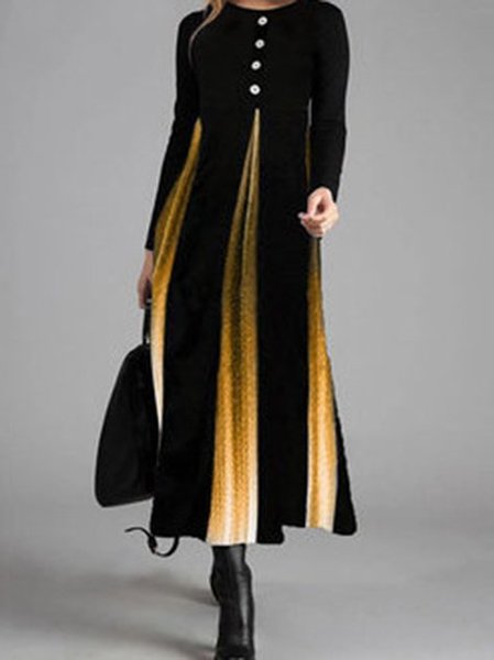 Crew Neck Long Sleeve Dresses, Orange, Dresses