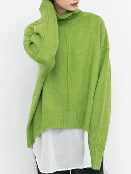 Long Sleeve Casual Cotton Sweater, Green, Sweaters