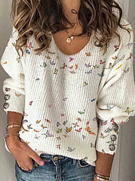 Acrylic Crew Neck Sweater, White, Sweaters