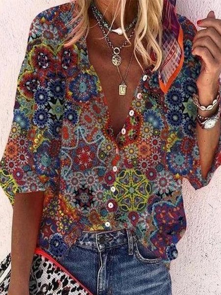 Vintage Geometric Floral Printed Plus Size Long Sleeve V Neck Casual Shirt Tops, Flower, Tops
Vintage Geometric Floral Printed Plus Size Long Sleeve V Neck Casual Shirt Tops, Flower, Tops