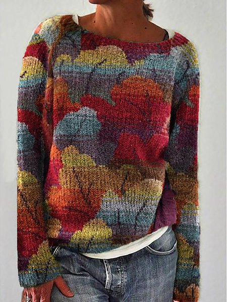 Maglione Le Foglie Dritto Casuale Girocollo, Come immagine, Blouses & Shirts