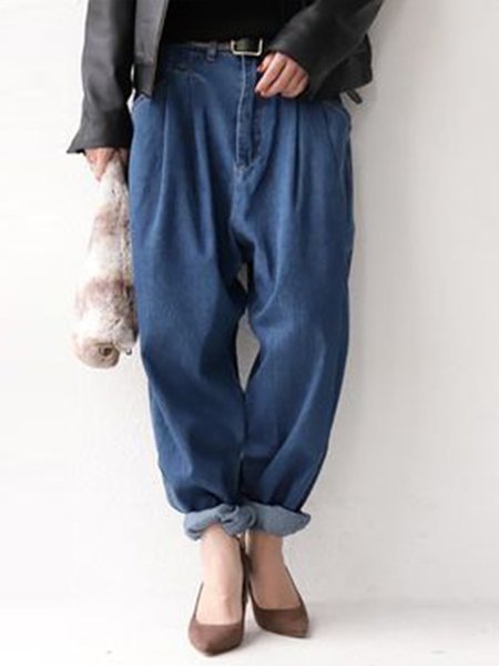 Cocoon Pockets Casual Denim Jeans, Denim blue, Bottoms