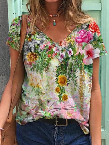 Women's Summer Casual Shift Floral Printed V Neck Short Sleeve T-Shirts, Multicolor, T-Shirts
Women's Summer Casual Shift Floral Printed V Neck Short Sleeve T-Shirts, Multicolor, T-Shirts