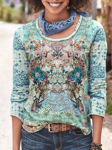 Fashion Abstract Cotton-Blend Long Sleeve Vintage Top, Blue, Long sleeve tops
Fashion Abstract Cotton-Blend Long Sleeve Vintage Top, Blue, Long sleeve tops