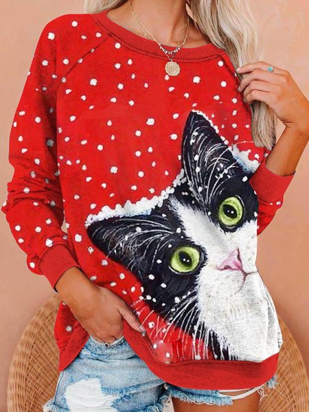 Christmas Cat Sweatshirt, Red, Hoodies & Sweatshirts