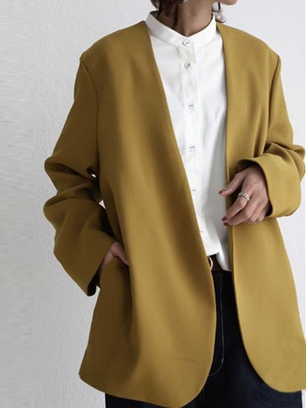 Work Long Sleeve Jacket, Yellow, Trench Coats