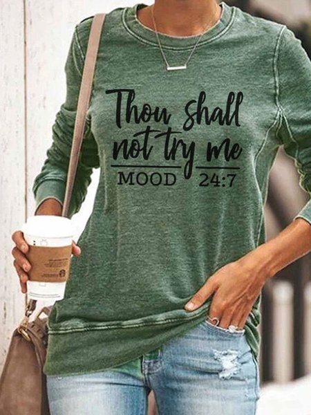 Printed Long Sleeve Sweatshirt, Green, Hoodies & Sweatshirts