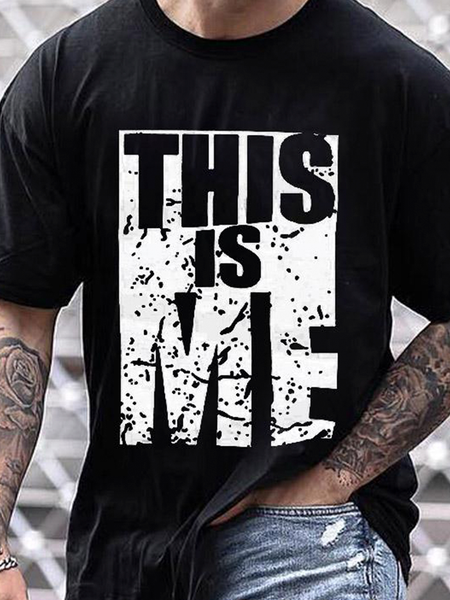 Casual Men's Fashion Print Tee, Black, Men's t-shirts