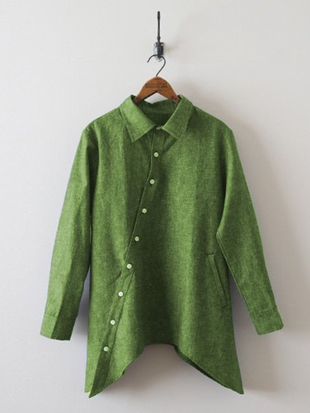 Long Sleeve Simple Shirts & Tops, Green, Tops
