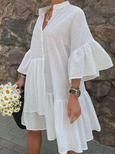 3/4 Sleeve Dress, White, Dresses
