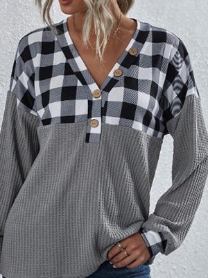 V Neck Casual Tops, Gray, Tops