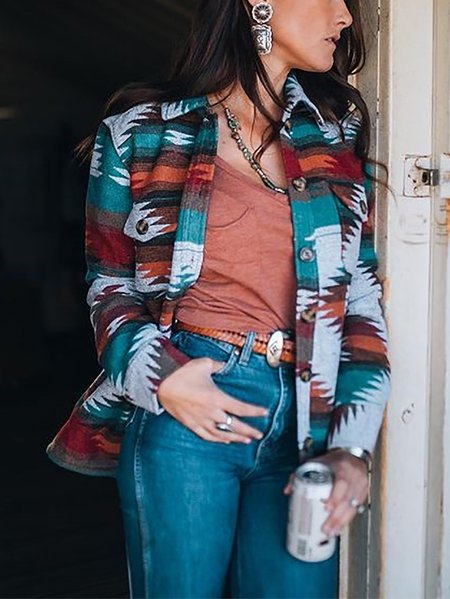 Shirt Collar Long Sleeve Casual Jacket, Color, Outerwear