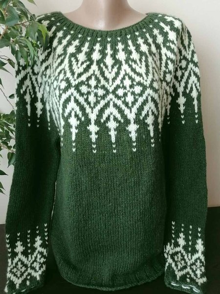 Casual Shift Long Sleeve Crew Neck Sweater, Green, Sweaters