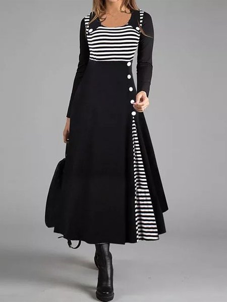 Long Sleeve Striped Button Fall Winter Square Neck Casual Maxi long Dress, Black, Dresses
Long Sleeve Striped Button Fall Winter Square Neck Casual Maxi long Dress, Black, Dresses
