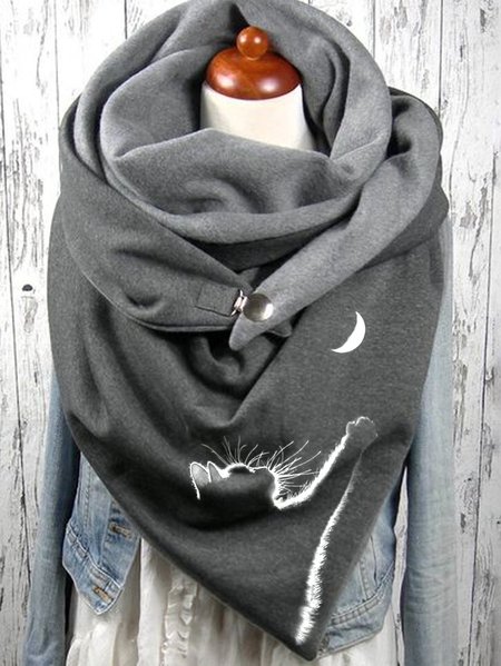 Cat print Scarves & Shawls, Gray, Women Scarves & Shawls