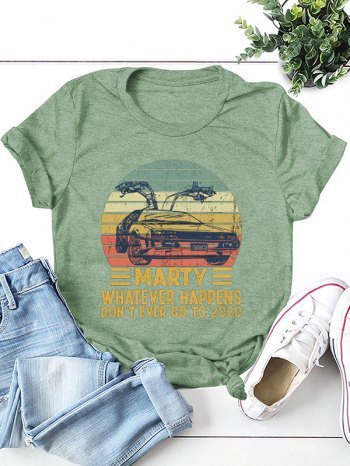 Car Graphic Print Round Neck Tee, Army green, Tees & T-shirts