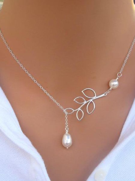 

JFN Vintage Leaf Pearl Necklaces, White, Necklaces
