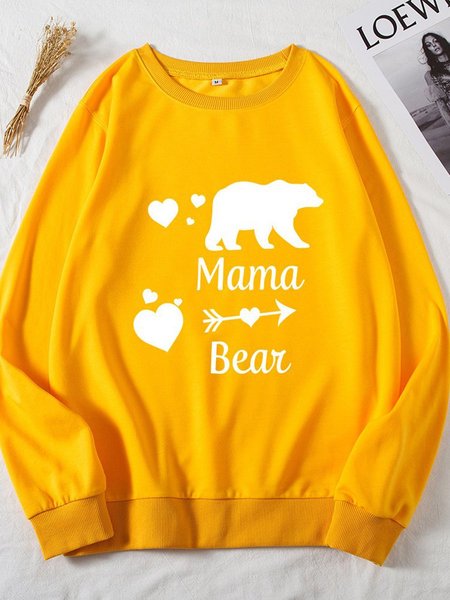 Mama Bear Graphic Oversized Sweatshirt, Yellow, Hoodies&Sweatshirts