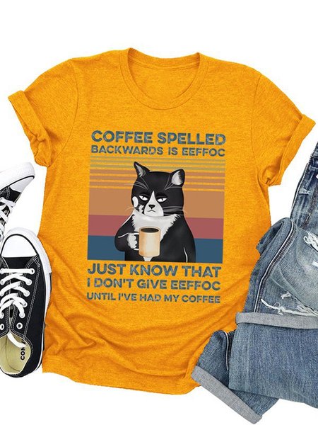 Casual Short Sleeve T-shirt, Yellow, T-shirts