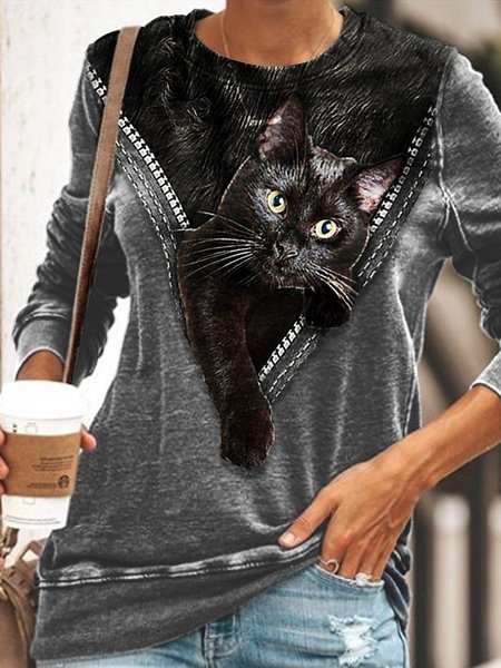 Black cat fun Sweatshirt, Gray, Hoodies & Sweatshirts
