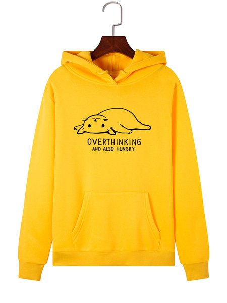 Cat Graphic Printed Round Neck Sweatshirt, Yellow, Hoodies&Sweatshirts