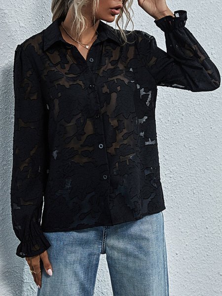 Shirt Collar Top, Black, Blouses and Shirts