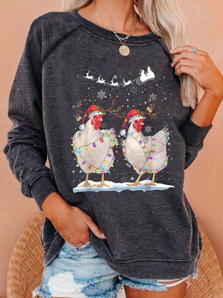 Christmas Chicken Print Casual Round Neck Sweatshirt, Deep gray, Sweatshirts & Hoodies
Christmas Chicken Print Casual Round Neck Sweatshirt, Deep gray, Sweatshirts & Hoodies