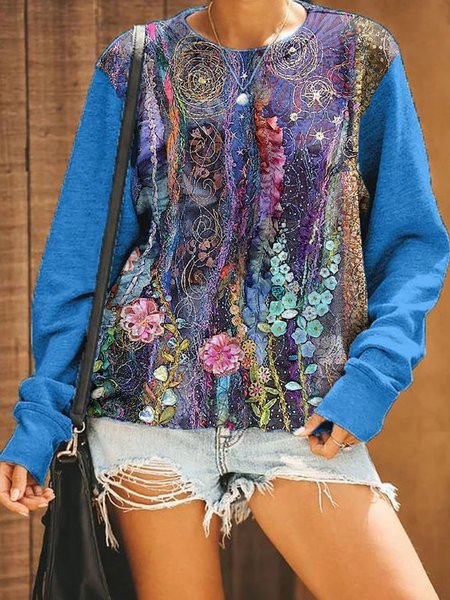 Printed Long Sleeve Patchwork Cotton-Blend Sweatshirt, Blue, Hoodies & Sweatshirts
Printed Long Sleeve Patchwork Cotton-Blend Sweatshirt, Blue, Hoodies & Sweatshirts