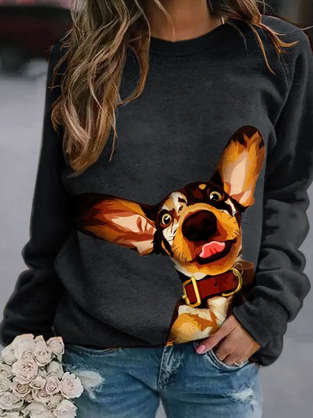 Funny dog print Sweatshirt, Black, Hoodies & Sweatshirts