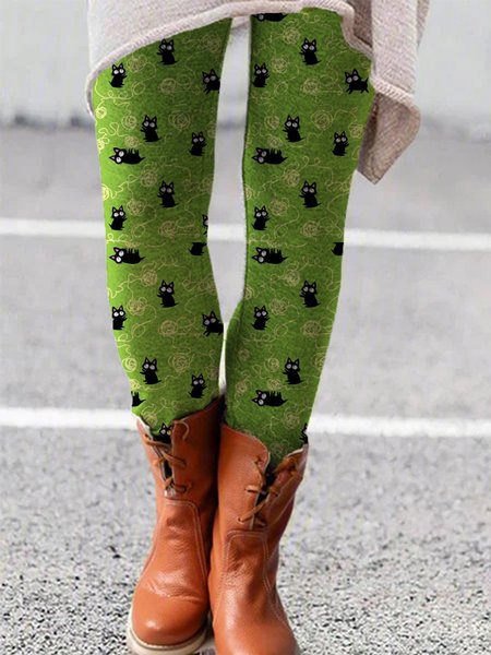 Holiday Animal Cotton-Blend Pants, Green, leggings