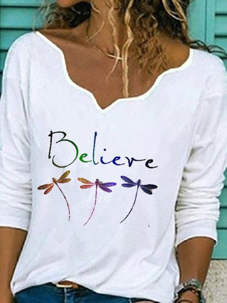 Cotton-Blend Long Sleeve Animal Casual T-shirt, White, Tees & T-shirts