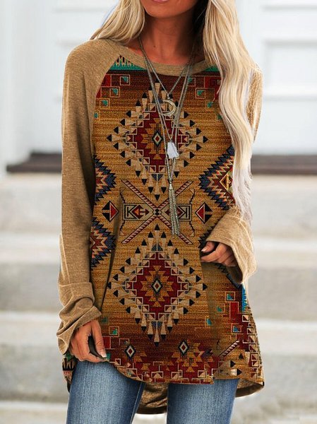 Geometric Round Neck Printed Long Sleeve Shirts & Tops, Khaki, Hoodies&Sweatshirts
Geometric Round Neck Printed Long Sleeve Shirts & Tops, Khaki, Hoodies&Sweatshirts