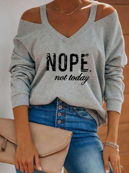 Casual Cotton-Blend Letter Cold Shoulder Shirts & Tops, Gray, Long sleeve tops
Casual Cotton-Blend Letter Cold Shoulder Shirts & Tops, Gray, Long sleeve tops