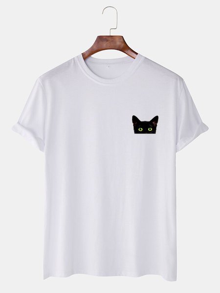 Basic Cotton-Blend Animal Men's Fashion Print Tee, White, Men's t-shirts