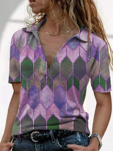 Women Casual Geometric Print Short Sleeve Shirt Collar Shirt, Purple, Blouses & Shirts
Women Casual Geometric Print Short Sleeve Shirt Collar Shirt, Purple, Blouses & Shirts