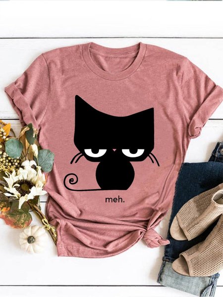 Cat Meh Graphic Tee, Brick red, T-shirts