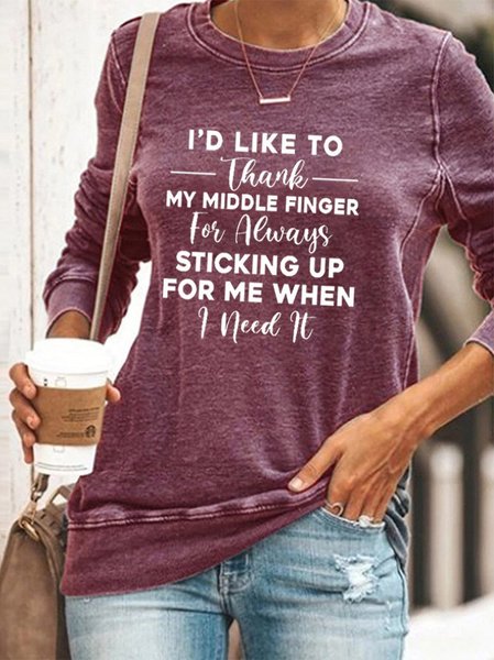 I'd Like To Thank My Middle Finger Sweatshirt, Purple, Tops