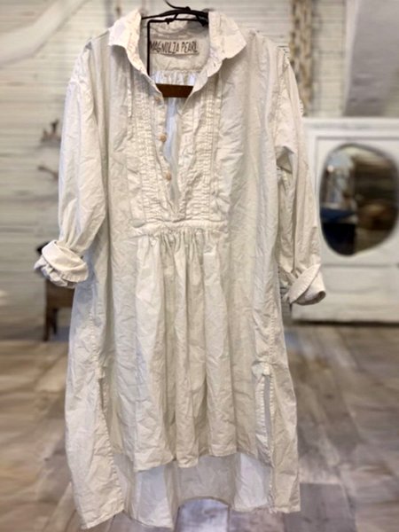 Long Sleeve Ruched Cotton Casual Shirts & Tops, White, Blouses & Shirts