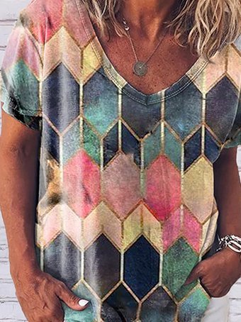 Casual Cotton-Blend Geometric Short Sleeve T-Shirts & Tops, As picture, Tees & T-shirts
Casual Cotton-Blend Geometric Short Sleeve T-Shirts & Tops, As picture, Tees & T-shirts