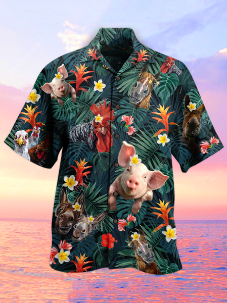 Printed Cotton-Blend Shirts, Green, Men's Floral shirt