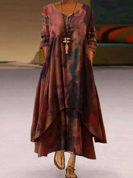 Printed Casual A-Line Dresses, Red, Dresses