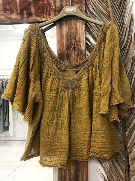 Short Sleeve Boho Shirts & Tops, Yellow, Tops