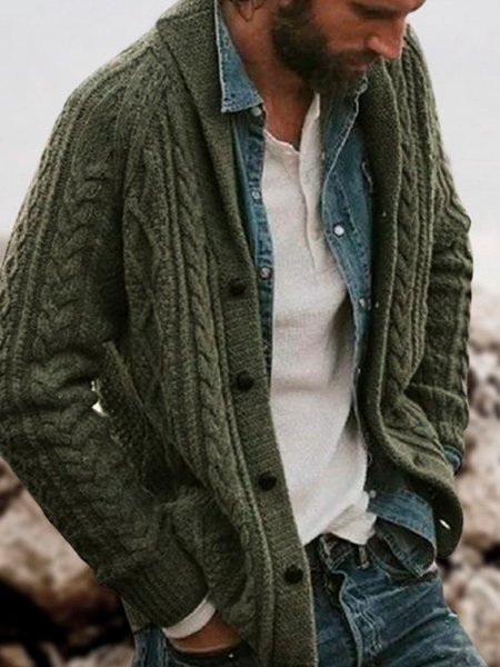 Casual Lapel Cotton-Blend Sweater, Gray, Men's Sweater